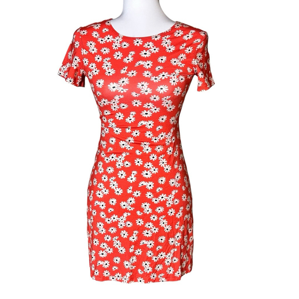 Reformation NEW Inga Red Daisy Floral Print Jersey Knit Mini Dress XS - Picture 4 of 7